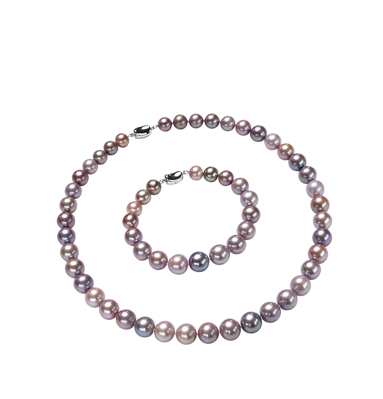 Pastel Purple Mixed-Color Freshwater Pearl Necklace & Bracelet Set