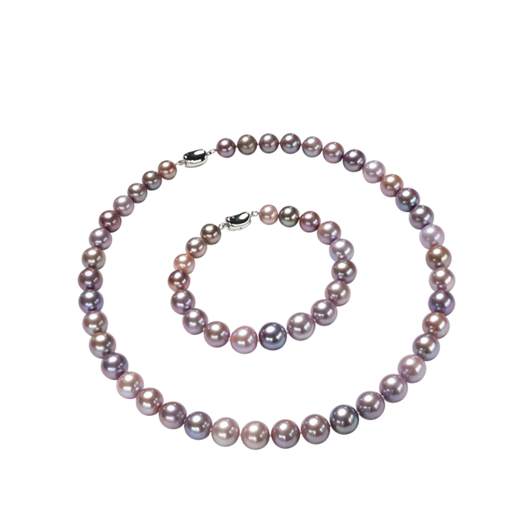 Pastel Purple Mixed-Color Freshwater Pearl Necklace & Bracelet Set
