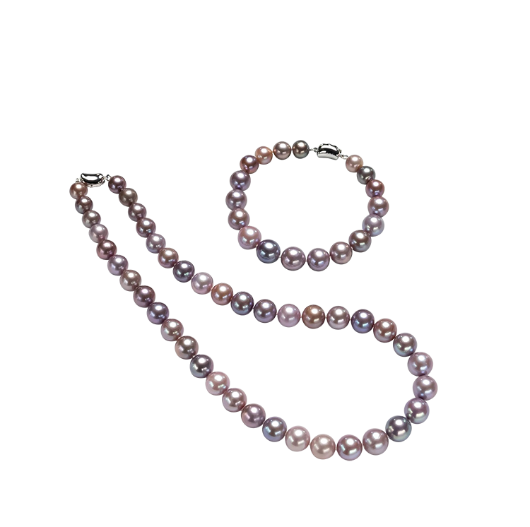 Pastel Purple Mixed-Color Freshwater Pearl Necklace & Bracelet Set