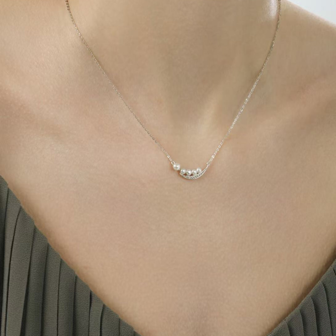 925 Silver - Crescent Light Aurora Freshwater Pearl Pendant Necklace