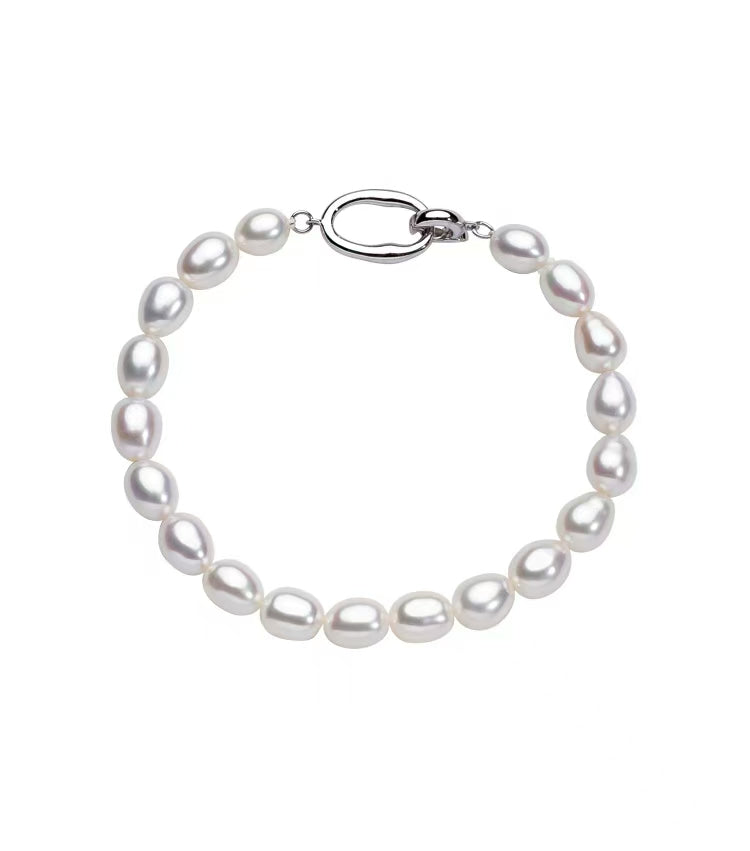 Aurora Rice Pearl Elastic Bracelet & Necklace – S925 Silver