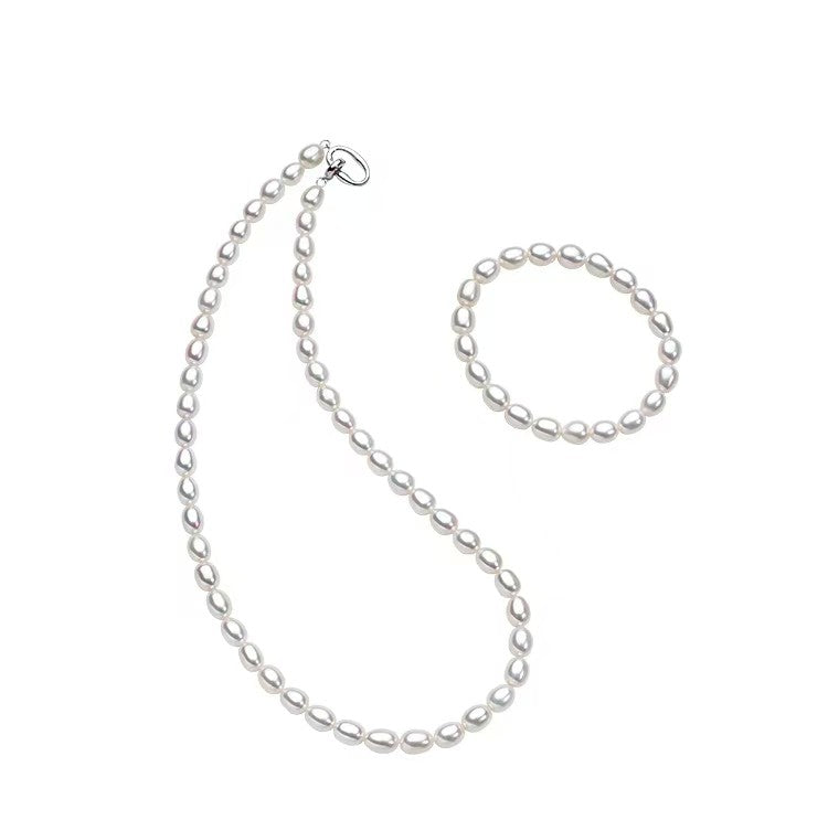 Aurora Rice Pearl Elastic Bracelet & Necklace – S925 Silver