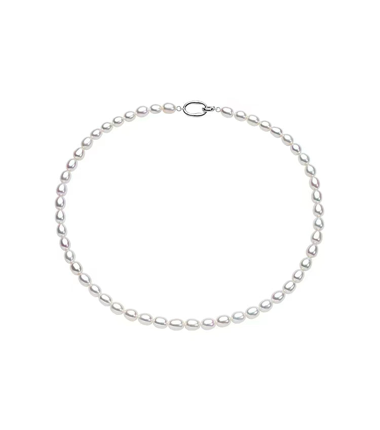 Aurora Rice Pearl Elastic Bracelet & Necklace – S925 Silver