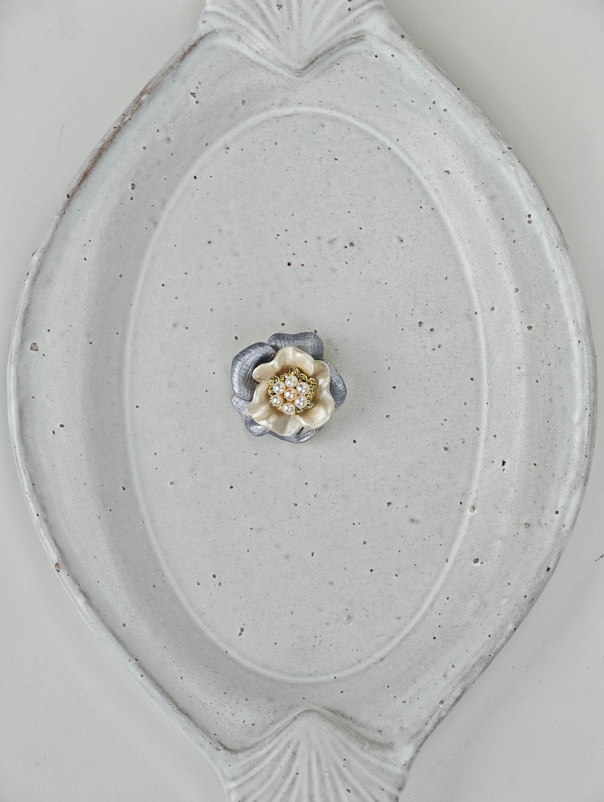 White & Orange Freshwater Pearl Brooch | 3–4mm AA Grade | Near-Round Pearls