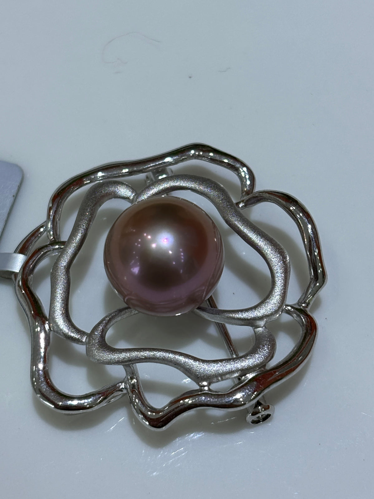 S925 Silver - Freshwater Edison Pearl Rose Brooch | 12–13mm AAA Grade
