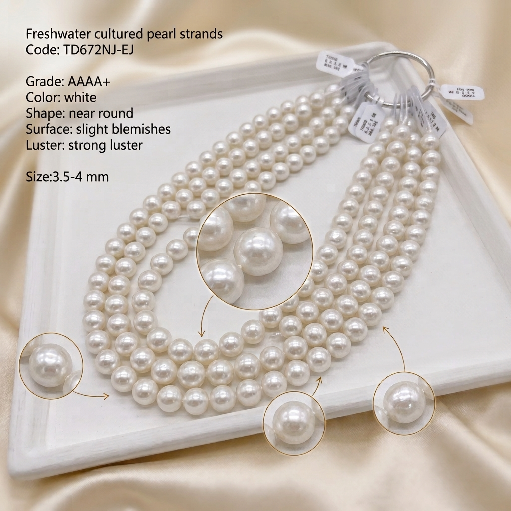 White Freshwater Pearl Strand | 3.5–4mm AAAA+ Grade