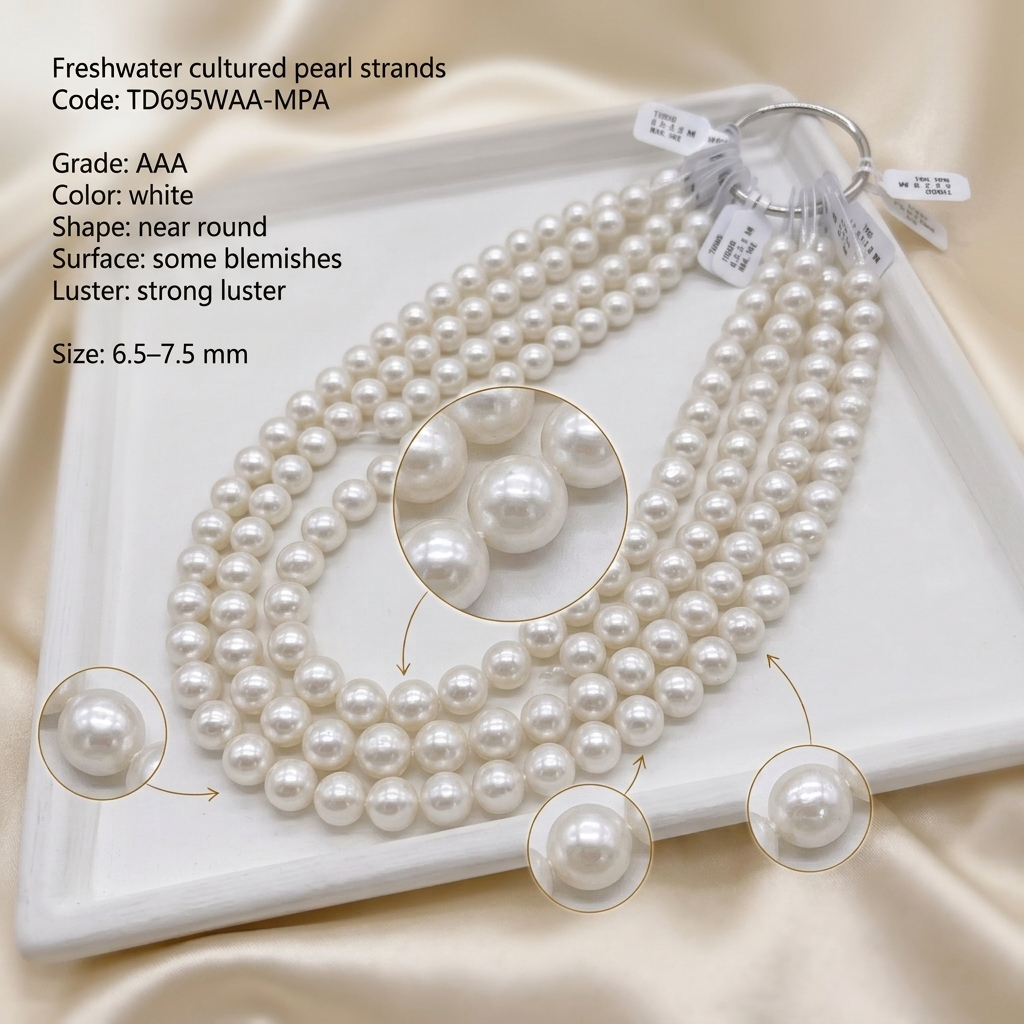 White Freshwater Pearl Strand | 6.5–7.5mm AAA Grade