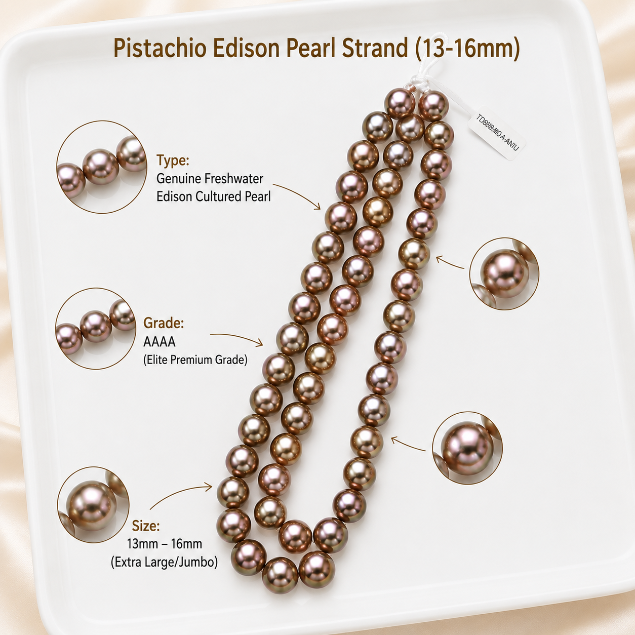Pistachio Freshwater Edison Pearl Strand | 13–16mm AAAA Grade