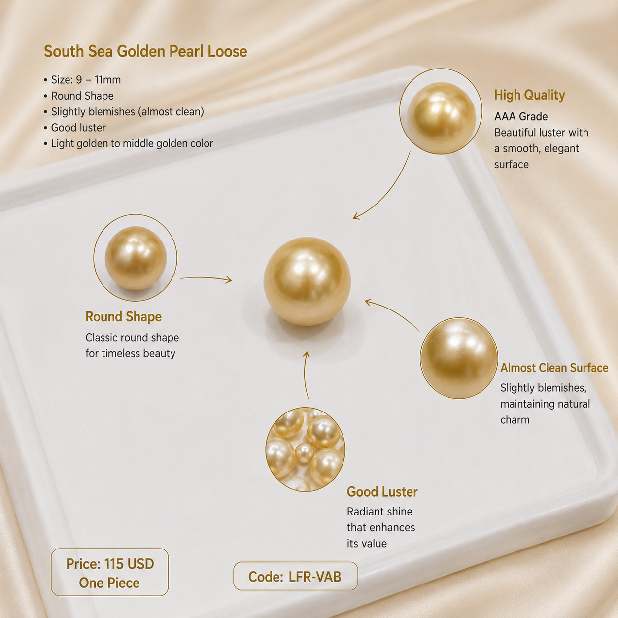 South Sea Golden Loose Pearl | 9–11mm AAA Grade