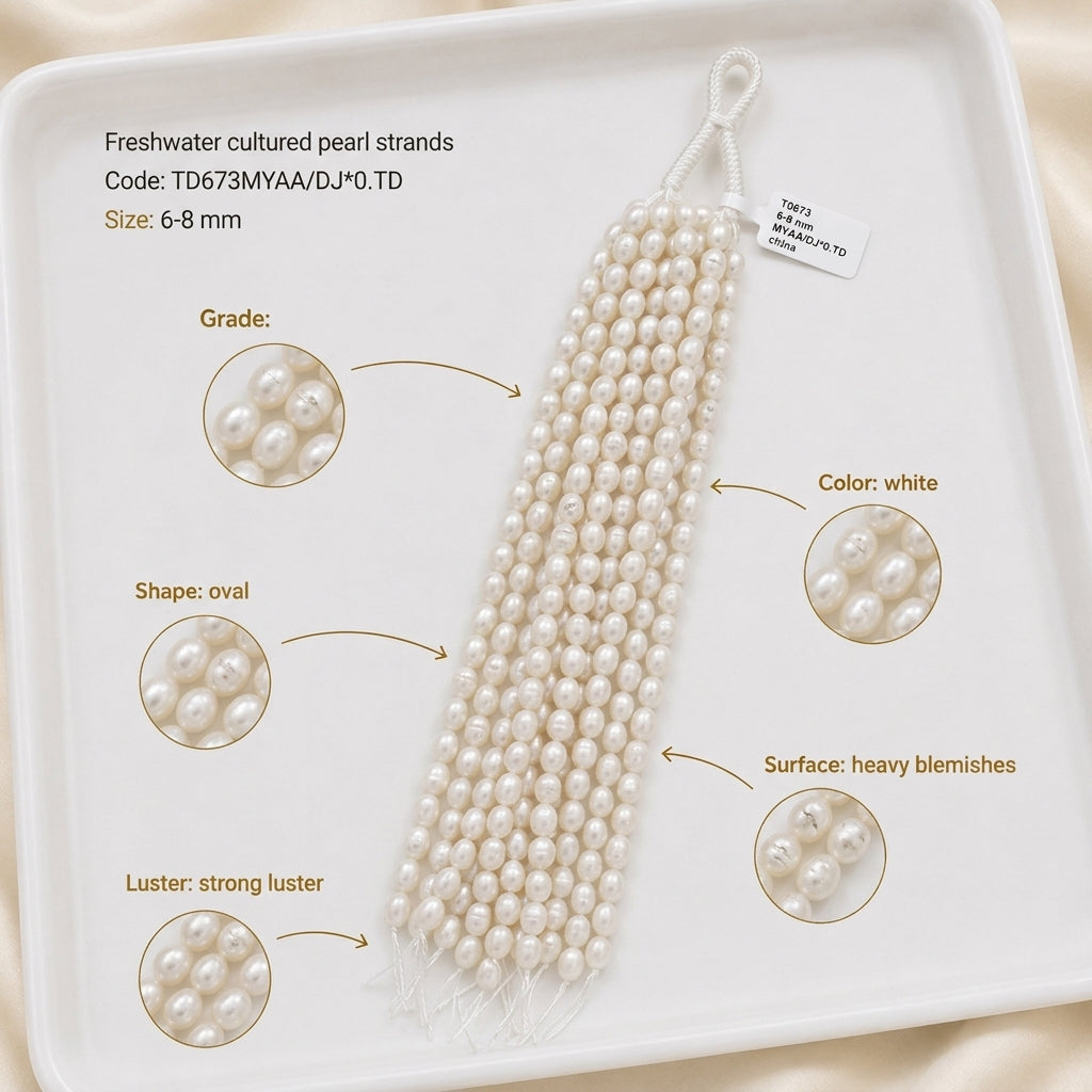 White Freshwater Pearl Strand | 6–8mm