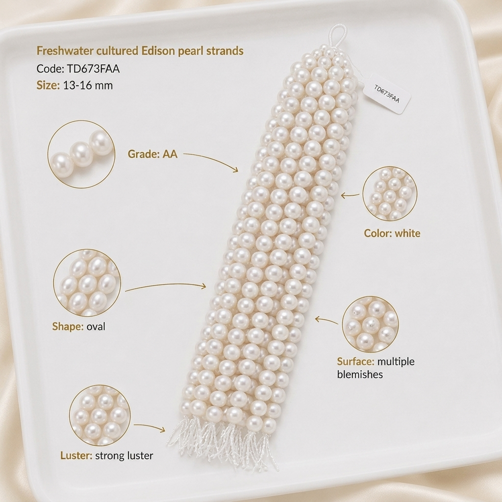 White Freshwater Edison Pearl Strand | 13–16mm AA Grade