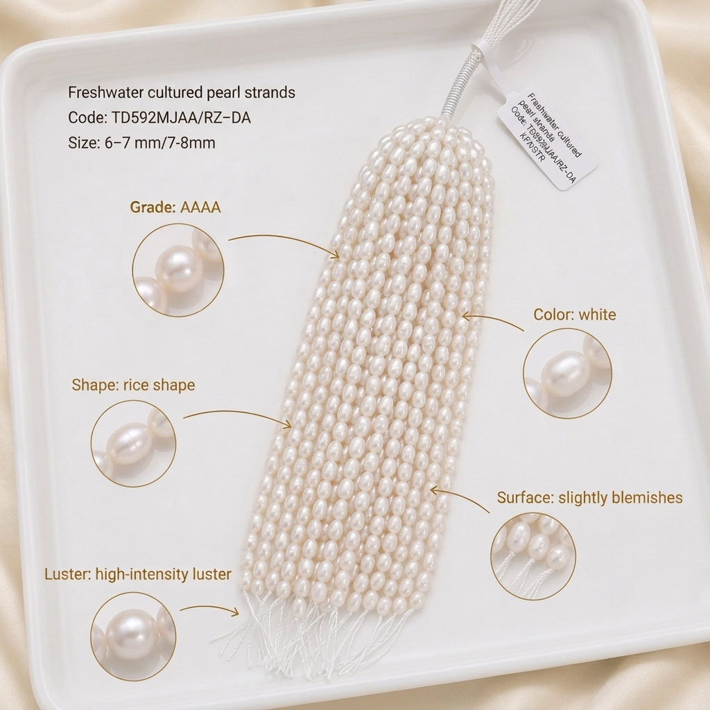 White Freshwater Pearl Strand | 6–8mm AAAA Grade
