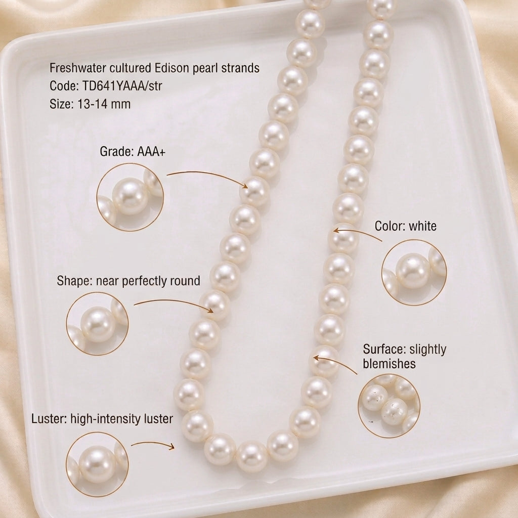 White Freshwater Edison Pearl Strand | 13–14mm AAA+ Grade