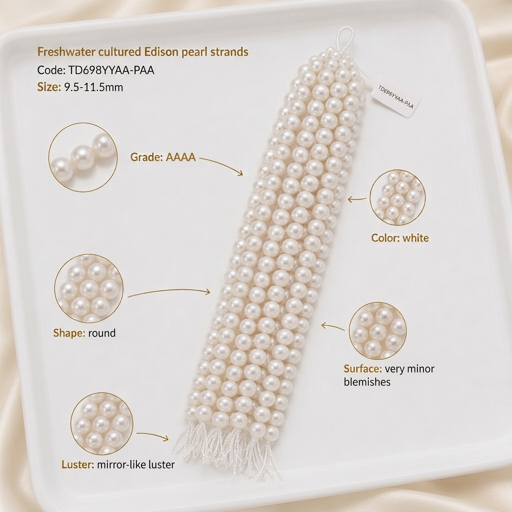 White Freshwater Edison Pearl Strand | 9.5–11.5mm AAAA Grade