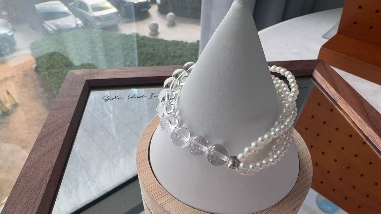 S925 Silver & White Crystal - Freshwater Pearl Bracelet | 3–4mm AAAA Grade