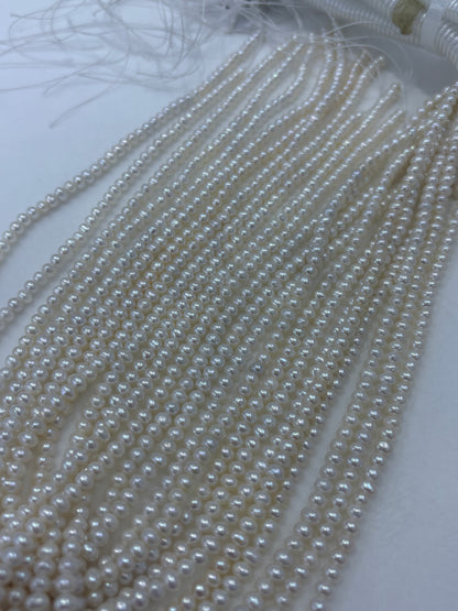 White Freshwater Mini Pearl Flat Bead Strand | 3.5–4mm AAA Grade