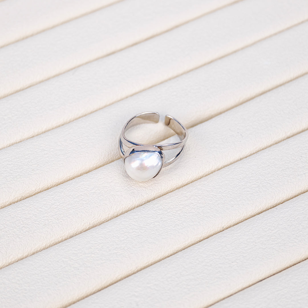S925 Silver - White Freshwater Keshi Pearl Ring | 11–12mm AAA Grade