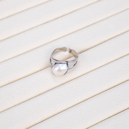 S925 Silver - White Freshwater Keshi Pearl Ring | 11–12mm AAA Grade