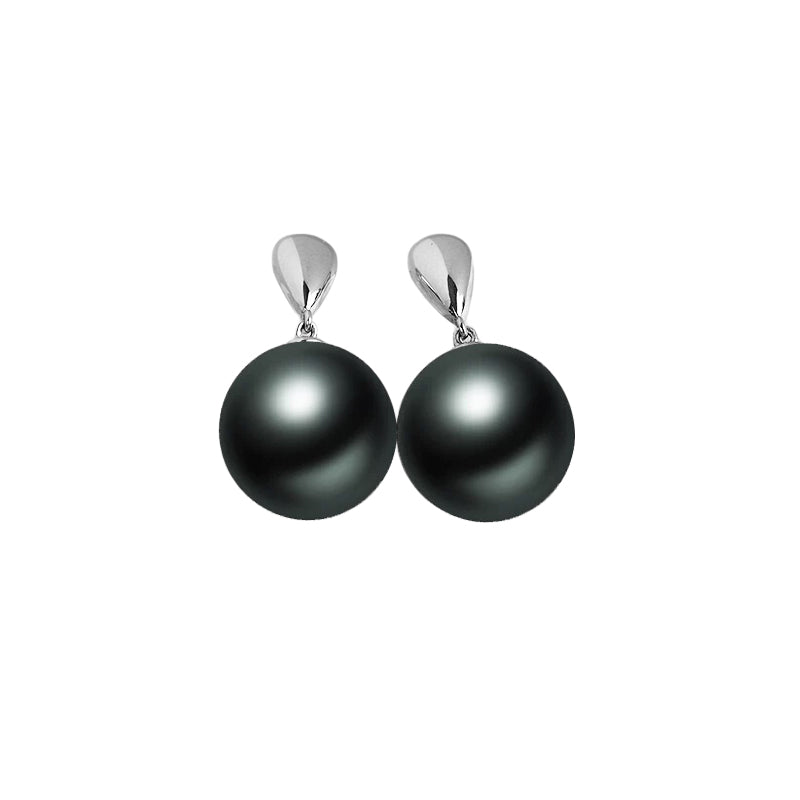 Tahitian Elegance – Black Pearl Drop Earrings (13-14mm)