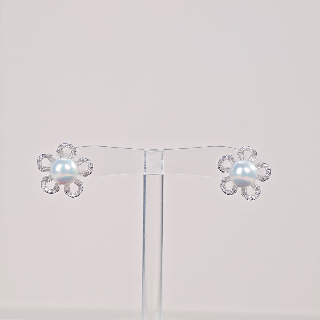 S925 Silver - White Freshwater Pearl Earrings | 8–9mm AAA Grade