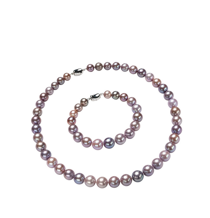 Pastel Purple Mixed-Color Freshwater Pearl Necklace & Bracelet Set