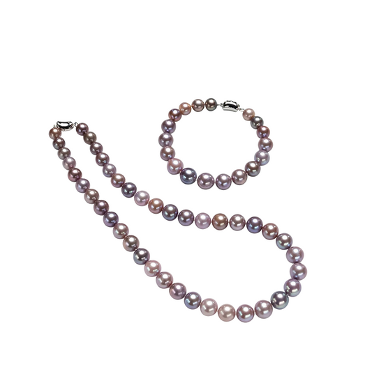 Pastel Purple Mixed-Color Freshwater Pearl Necklace & Bracelet Set