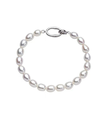 Aurora Rice Pearl Elastic Bracelet & Necklace – S925 Silver