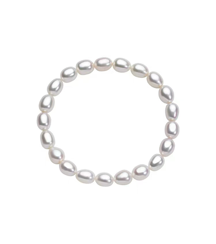 Aurora Rice Pearl Elastic Bracelet & Necklace – S925 Silver