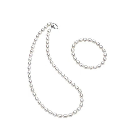 Aurora Rice Pearl Elastic Bracelet & Necklace – S925 Silver