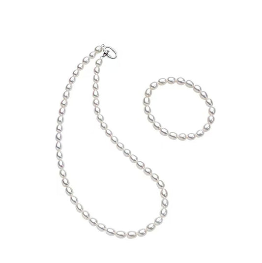 Aurora Rice Pearl Elastic Bracelet & Necklace – S925 Silver