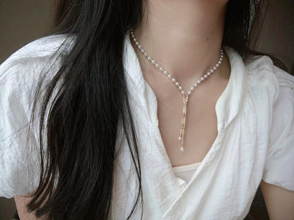 18K Gold-Plated Sterling Silver - Freshwater Baby Pearl Versatile Necklace | 3–4mm