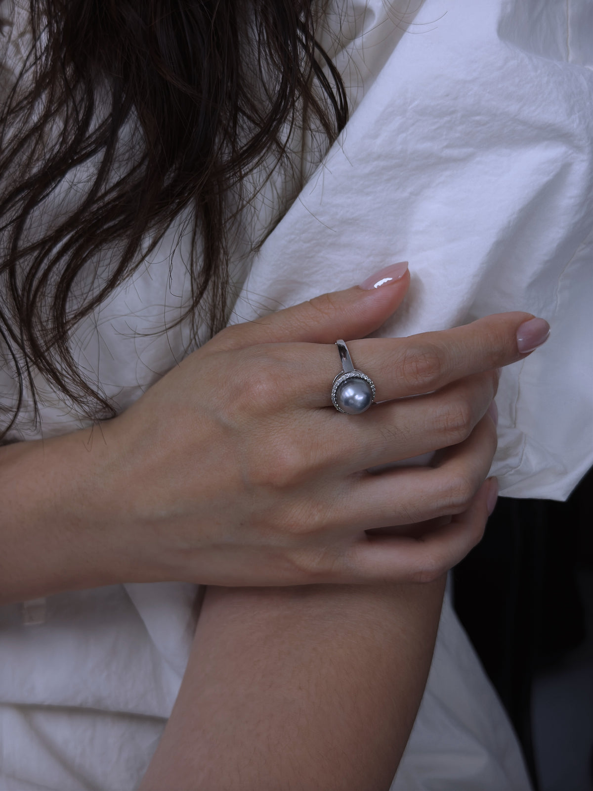 S925 Silver - Silver-Grey Tahitian Pearl Ring | 10–11mm AAA Grade