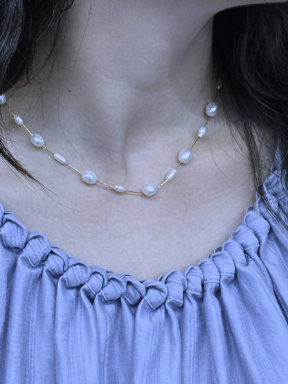 Titanium Steel - White Freshwater Pearl Necklace | 3–7mm AAA Grade