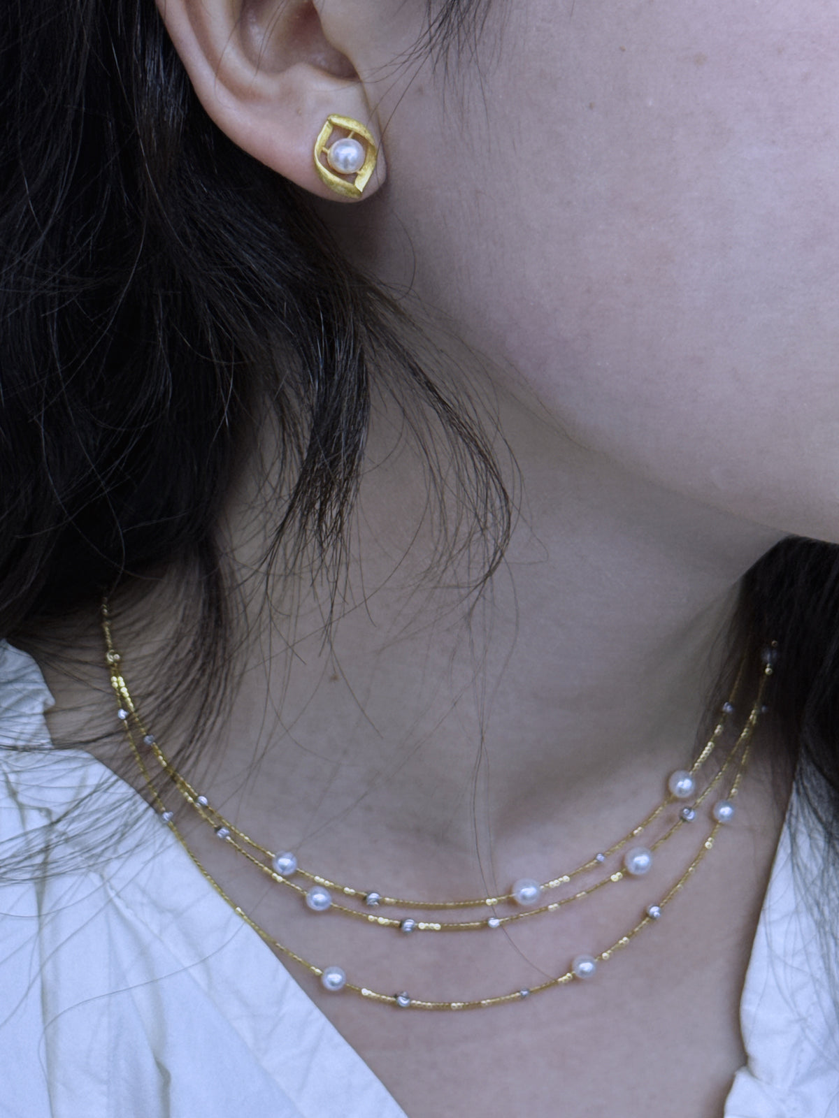 Gold - White Freshwater Pearl Earrings | 5–6mm AAA Grade