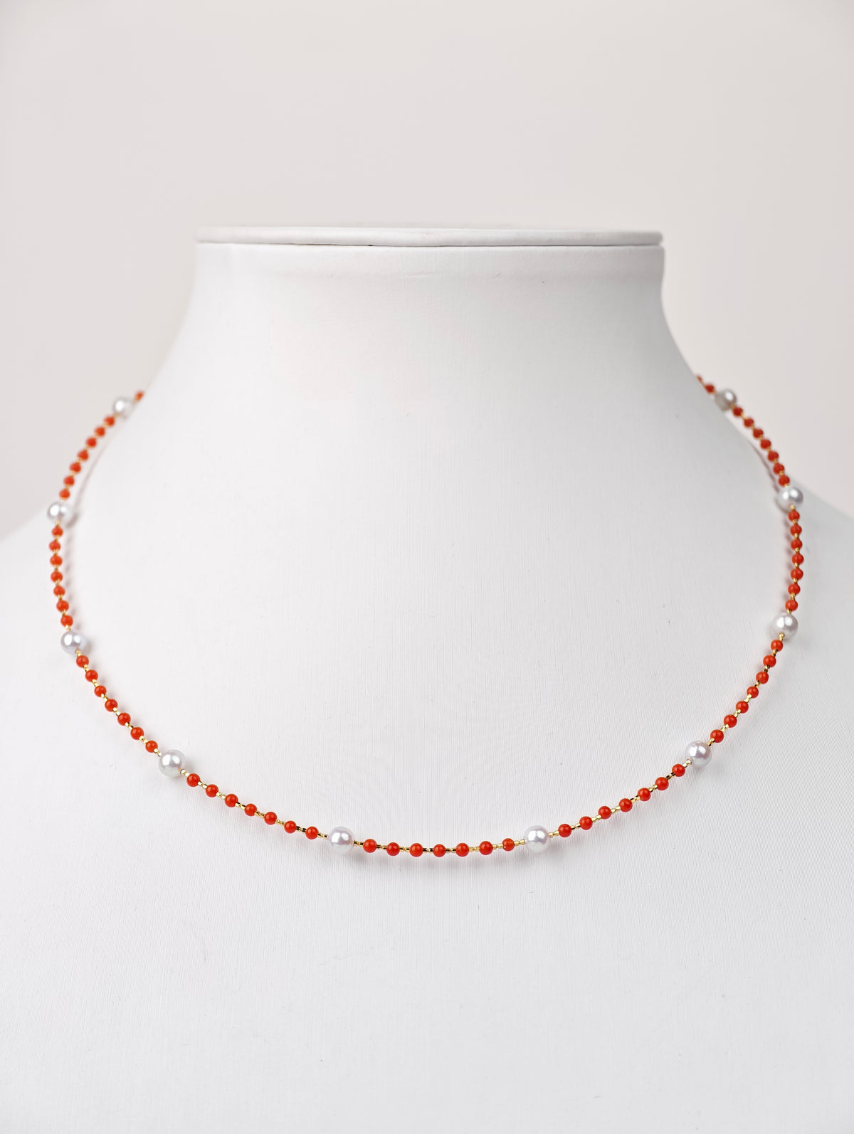S925 Silver & South Red Agate - White Freshwater Pearl Necklace | 3–4mm AAA Grade