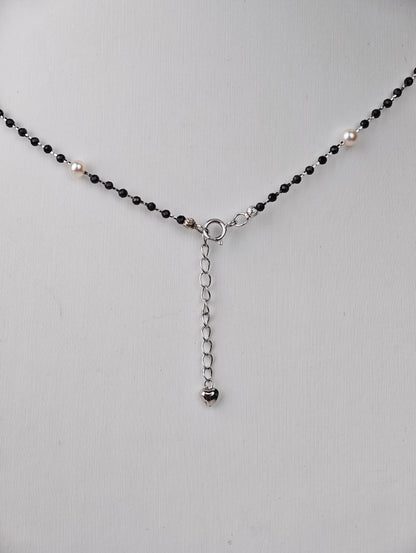 S925 Silver & Spinel - White Freshwater Pearl Necklace | 3–4mm AAA Grade | 40+3cm