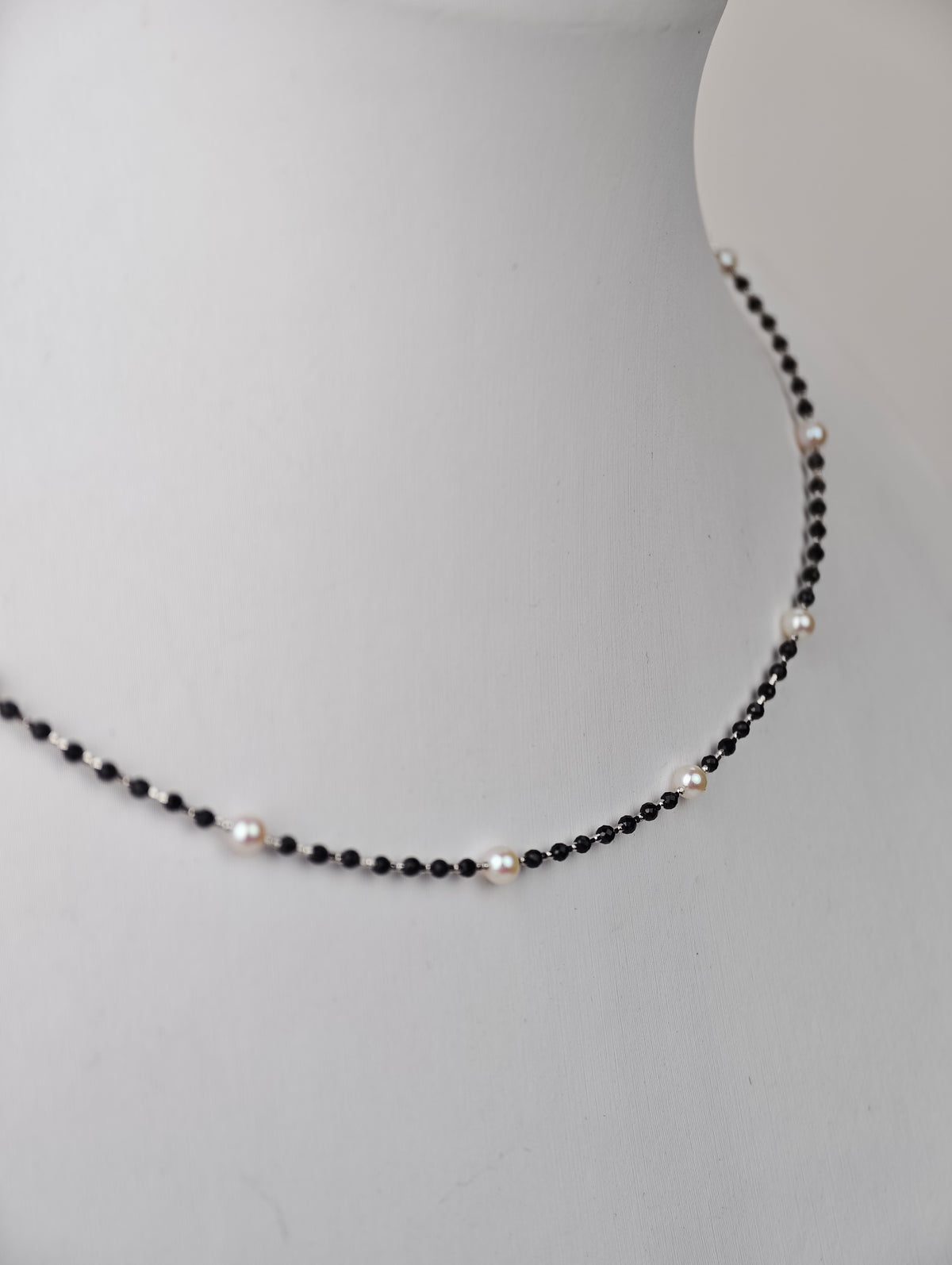S925 Silver & Spinel - White Freshwater Pearl Necklace | 3–4mm AAA Grade | 40+3cm