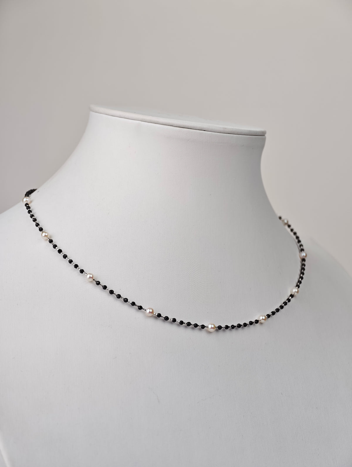 S925 Silver & Spinel - White Freshwater Pearl Necklace | 3–4mm AAA Grade | 40+3cm