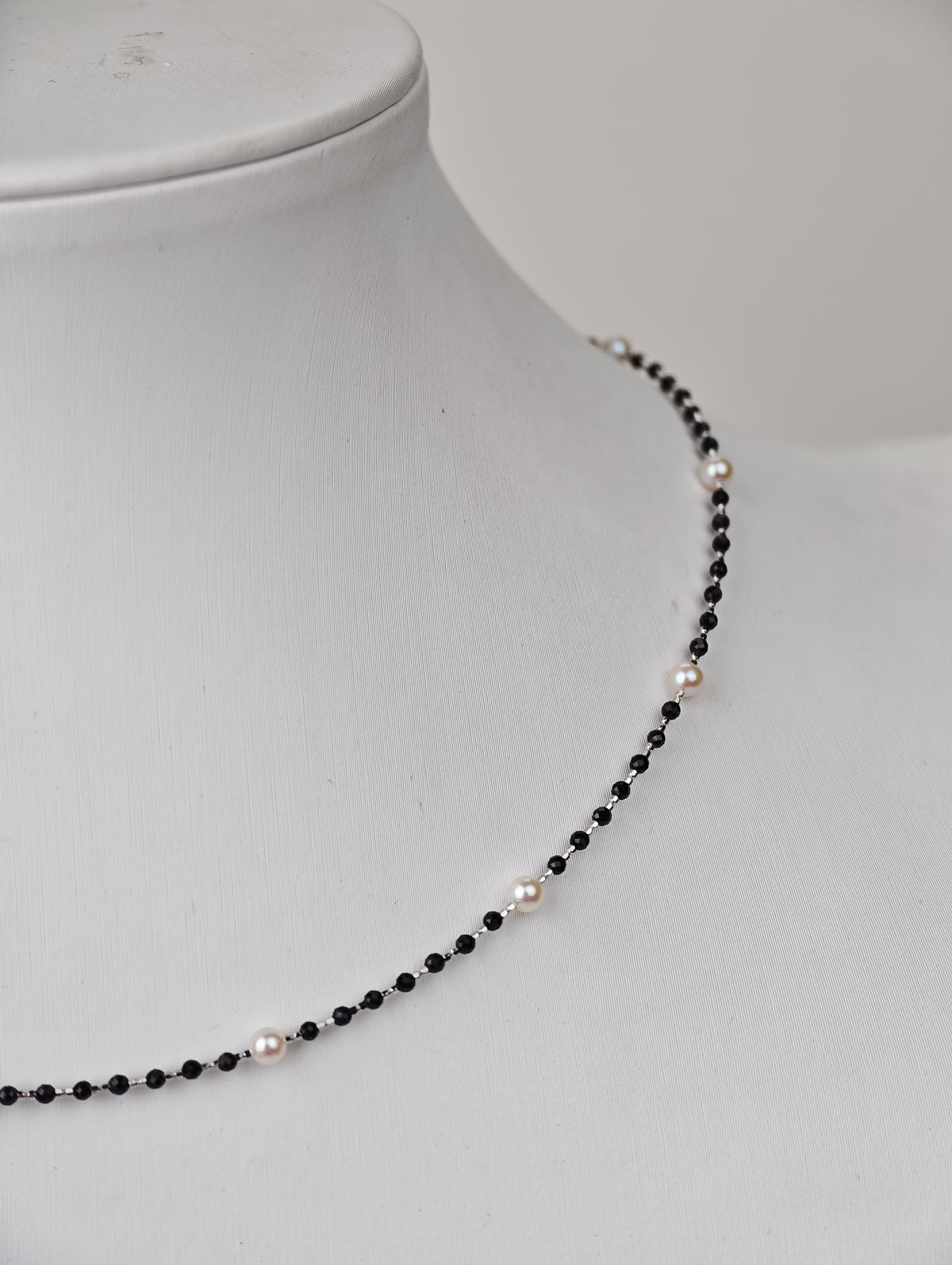 S925 Silver & Spinel - White Freshwater Pearl Necklace | 3–4mm AAA Grade | 40+3cm