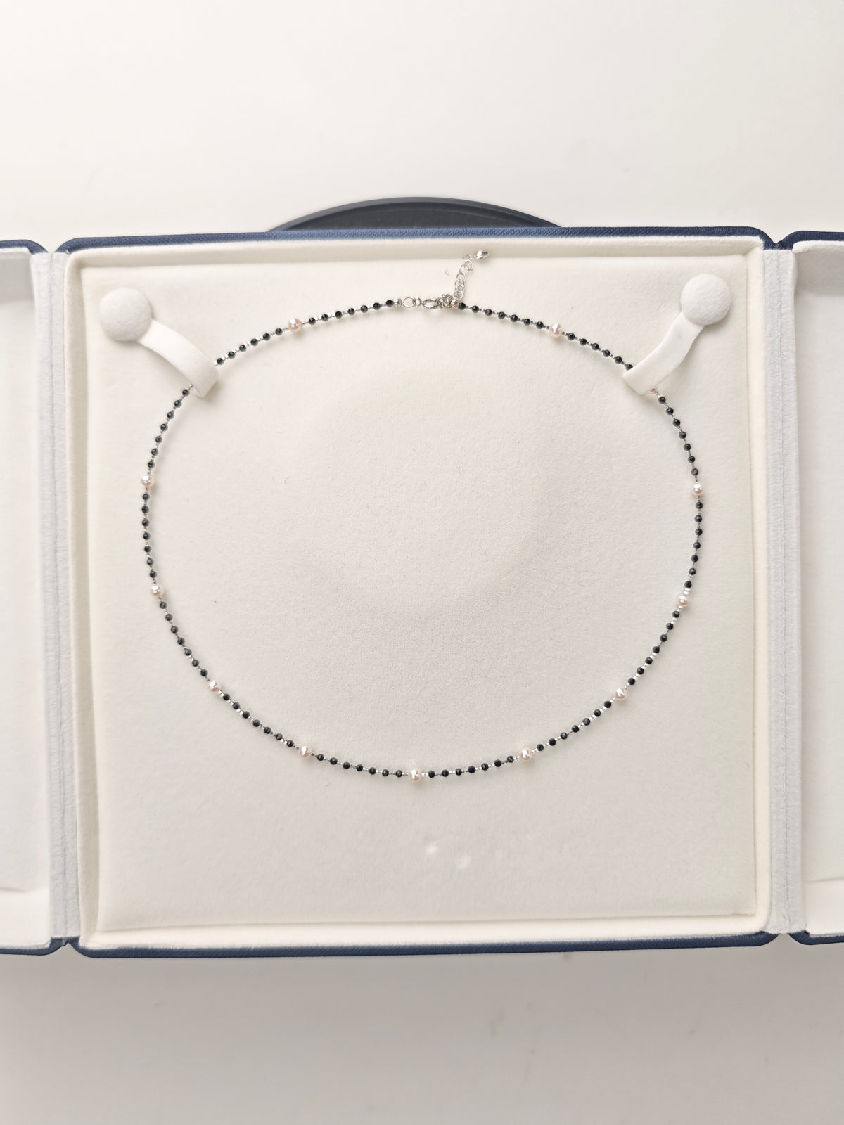 S925 Silver & Spinel - White Freshwater Pearl Necklace | 3–4mm AAA Grade | 40+3cm