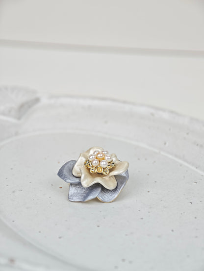 White & Orange Freshwater Pearl Brooch | 3–4mm AA Grade | Near-Round Pearls
