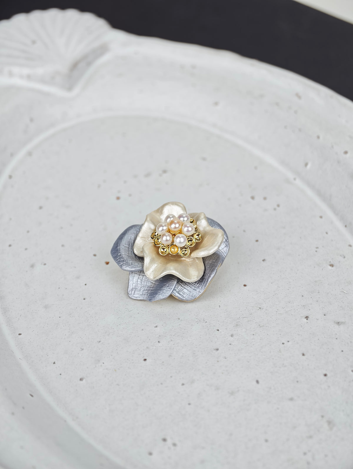 White & Orange Freshwater Pearl Brooch | 3–4mm AA Grade | Near-Round Pearls