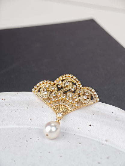 Australian White South Sea Pearl Brooch | 11–12mm AAA Grade | Near-Round Pearl