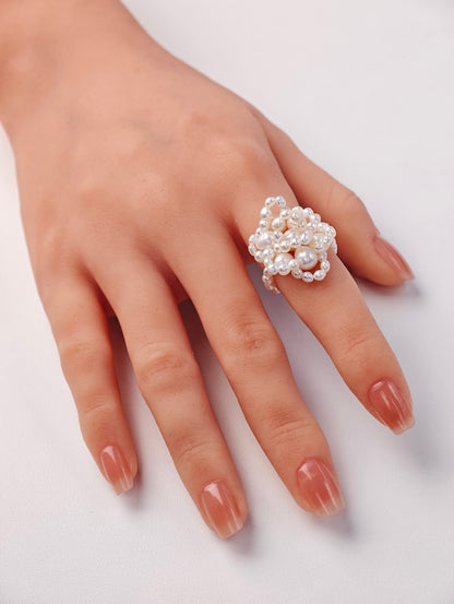 White Freshwater Pearl Ring | 3–6mm AAA Grade | Near-Round Pearls