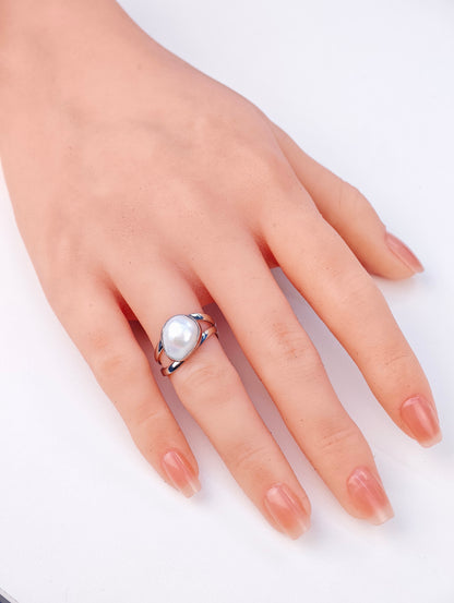 S925 Silver - White Freshwater Keshi Pearl Ring | 11–12mm AAA Grade