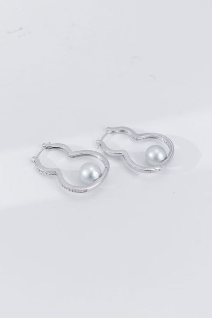 Natural Grey Akoya Madama Seawater Pearl Gourd Hoop Earrings (S925 Silver)