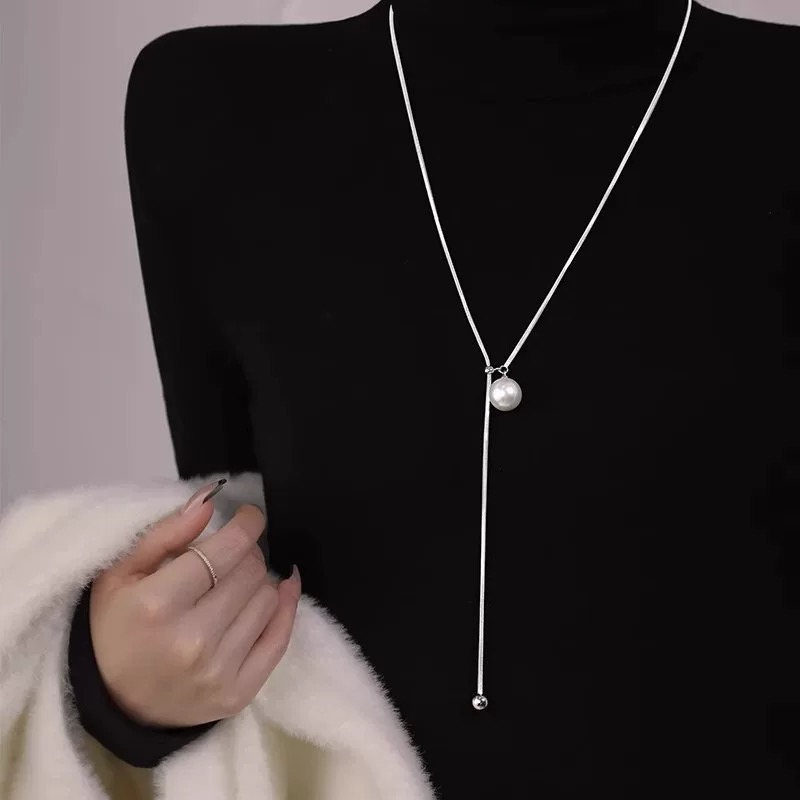 S925 Silver - Freshwater White Round Pearl Pendant Necklace