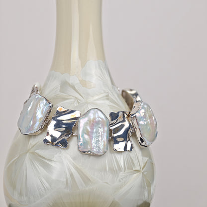 S925 Silver - White Freshwater Keshi Pearl Bracelet | AAA Grade