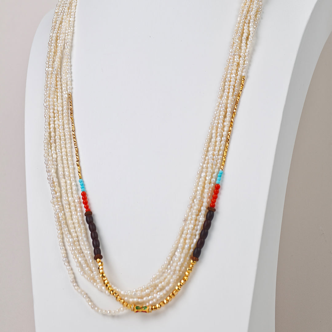 S925 Silver - White Freshwater Keshi Pearl Long Necklace | 2–3mm AAA Grade