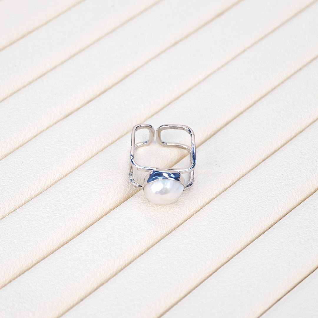 S925 Silver - White Freshwater Keshi Pearl Ring | 12–13mm AAA Grade